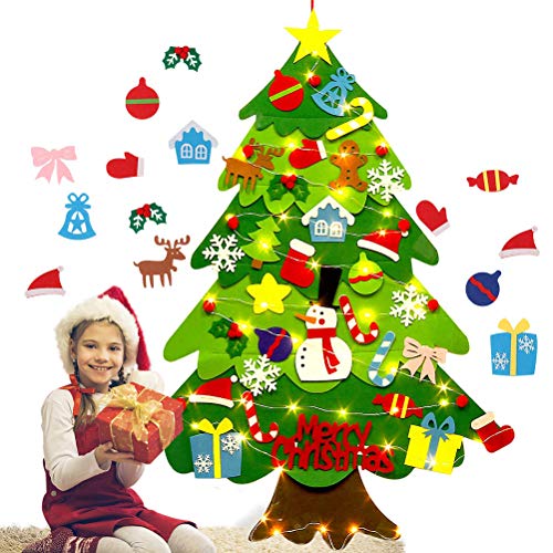 OonlyoO Árvore de Natal de feltro, árvore de Natal DIY macia com ornamentos, para crianças