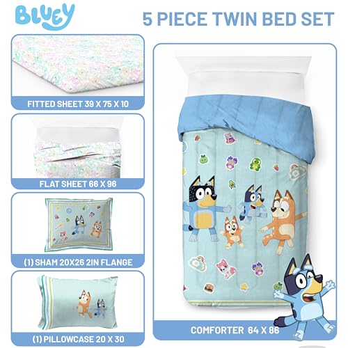 Image of Bluey Bingo Twin Comforter Set 5 Piece Soft Kids Cartoon Bedding, Blue