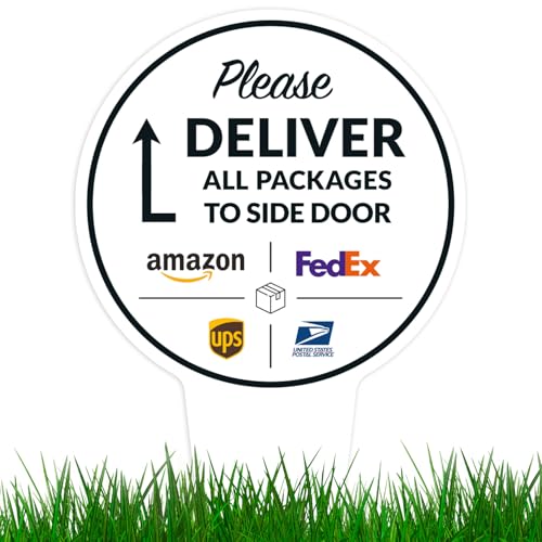 Image of Package Delivery Sign, Delivery Instructions All Package To Side Door Sign, 7x13 Inches Round Shape, Aluminum Composite Made in USA by Sigo Signs
