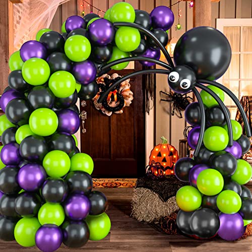 Halloween Balloon Arch Garland Kit With Big Spider Diy Balloons, Matte Black Lime Green Purple Metallic Latex Balloons Garland With Eye Balloons For Halloween Party Home Garden Outdoor Decorations #TOP6