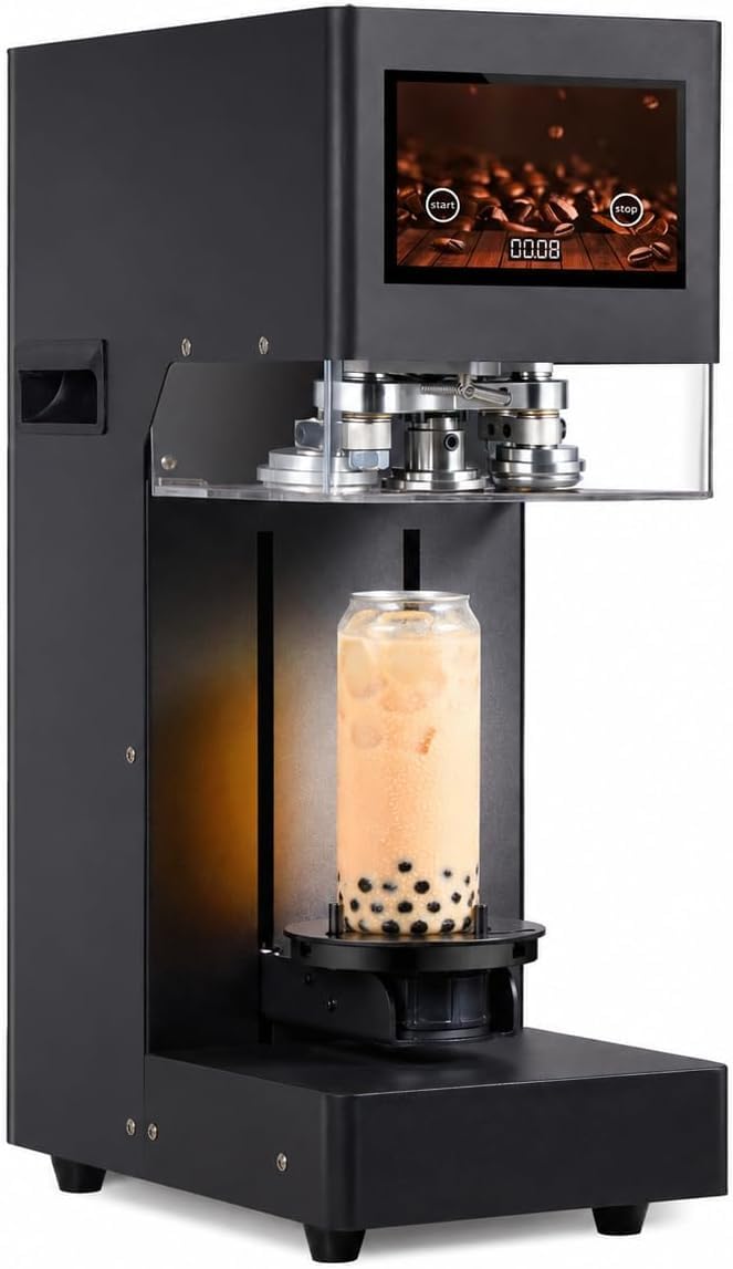 KEhtu Macchina Sigillatrice per Lattine con Schermo Touch | Rilevamento Automatico Dellaltezza | Compatibilità con Lattine da 55 Mm | Non Necessita di Tampone Black