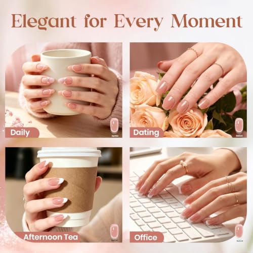 Image of Beetles Nude Gel Nail Polish - Cinnamon Black Tea 15ML Neutral Jelly Warm Nude Pink Nail Polish Base Color Nail Concealer Sheer Translucent Effect Soak Off UV French Nail Art Salon DIY Manicure Gift