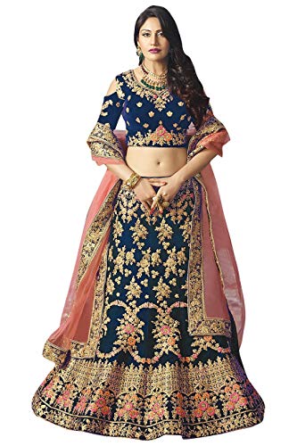 Skyview Fashion Indische schwere Brautschmuck, Hochzeitssamt, bestickt, ungenäht Lehenga Choli, Marineblau Cover