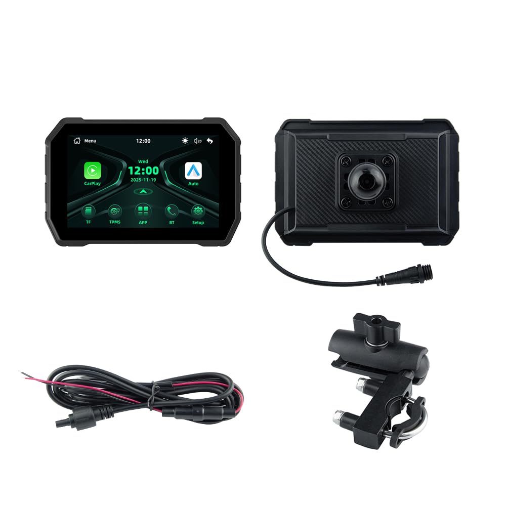 Bezprzewodowy odbiornik samochodowy CarPlay i Android do motocykla, ekran dotykowy IPS 800 nitów, IP67, wodoodporny ekran dotykowy, BT 5.0, obsługuje mapy / muzykę za pośrednictwem smartfona