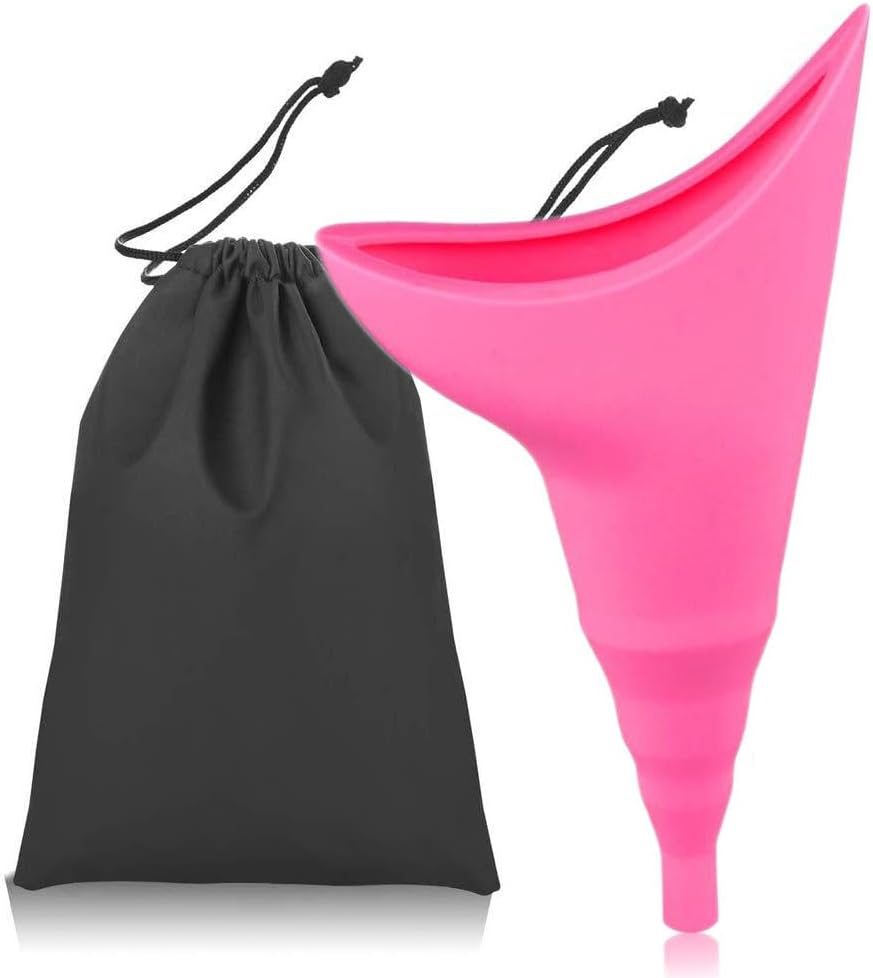 Female Urination Device Female Urinal Travel Urination Device Silicone Funnel Urine Cups Stand to Pee Device Reusable & Portable Pee Funnel for Women for Travel, Outdoor, Camping, Festivals - Pink