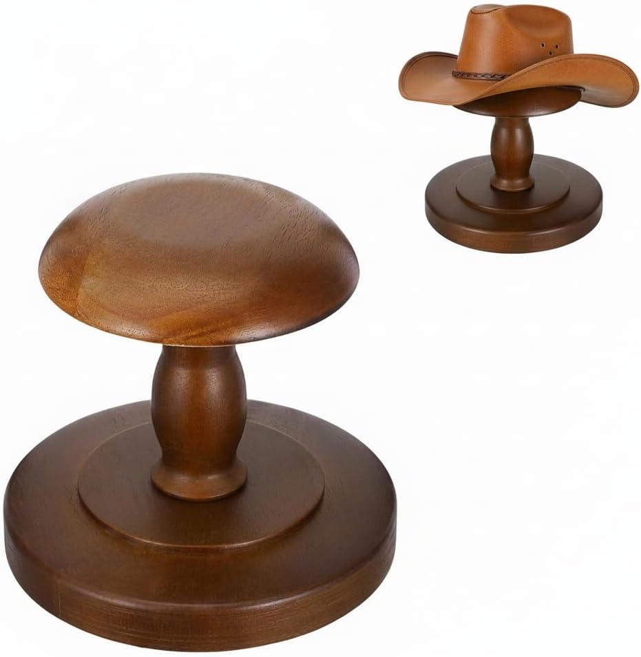 Veemoon Rustic Wooden Hat Stand, Vintage Table Hat Holder Rack Mushroom Cap Display Rack Freestanding Cap Organizer Universal Hat Support for Tabletop Desktop Cowboy Fedora Wig Helmet, 16x15CM