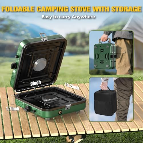 2 Burner Camping Stove, 20000 BTU Propane Camp Stove Portable Folding Gas Travel Stove Camping Essentials Gears Includes - Additional View
