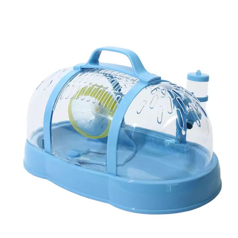 Hamsterkäfig für Haustiere, belüftet mit Wasserflasche, tragbar, geeignet für Meerschweinchen, Kleintiere, Zubehör, Hamster, Reisekäfig (Blau)