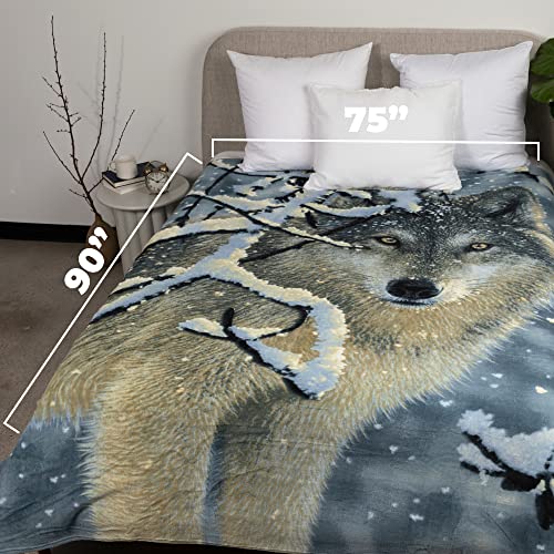 Dawhud Direct Silent Wolf Fleece Blanket For Bed, 75" X 90" Queen Size Winter Fleece Throw Blanket For Women, Men And Kids - Super Soft Plush Wolf Blanket Throw Animal Print Blanket, Blanket For Kids #TOP3