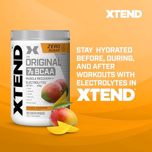Image of XTEND Original BCAA Powder (Mango Madness), 7g BCAAs in 2:1:1 Ratio, Intra Workout Support with Glutamine & Electrolytes, Amino Acids for Hydration & Muscle Recovery, 405 gm, 30 Servings