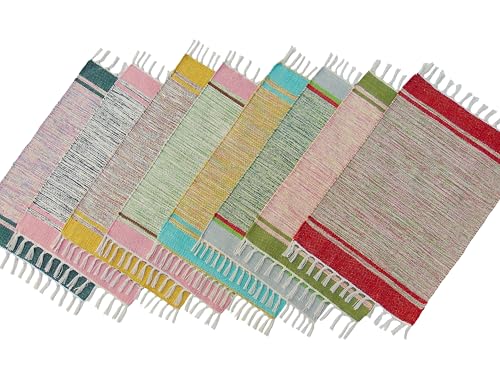 Image of MDZ Hand Woven Cotton Modern Assorted Border Rug | Size: 16 inchx24 inch Inch or 40x60 cm | Color: Assorted Multi | Machine Washable | Eco Friendly | Multi Uses (Combo of 8 Pcs.)
