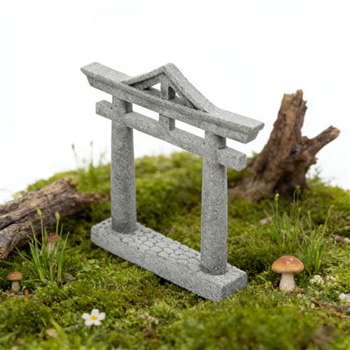 Image of livelyfish Japanese Fish Tank Decorations Asian Aquarium Decor Torii Gate Ornament Japanese Shrine Oriental Pagoda Aquarium Sandstone Bridge Statues Betta Fish Decorations for Tank, S2