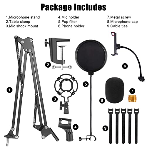 Microphone Stand, Wostoo Mic Stand Desk Boom Arm Adjustable Suspension Boom Scissor Arm For Blue Snowball & Other Mics For Professional Streaming, Voice-Over, Recording, Games #TOP7