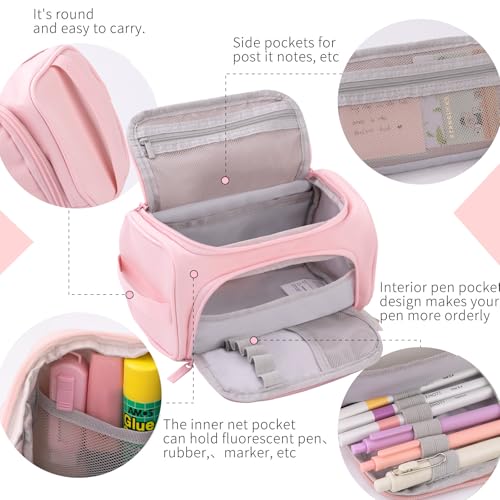 HVOMO Big Capacity Pencil Case High Large Storage Pouch Marker Pen Case Travel Simple Stationery Bag School College Office Organizer for Teens Girls Adults Student(Pink)
