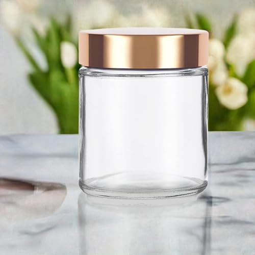 Miniatura 3 de Tarro recto de vidrio transparente de 4 oz  4.1 fl oz con tapa de metal dorado (paquete de 6)