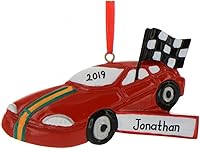 Vista 2 de Adornos de Navidad personalizados – Decoración de Navidad para vehículos, adorno de automóvil de carreras, adorno de Navidad de coche rojo, regalo