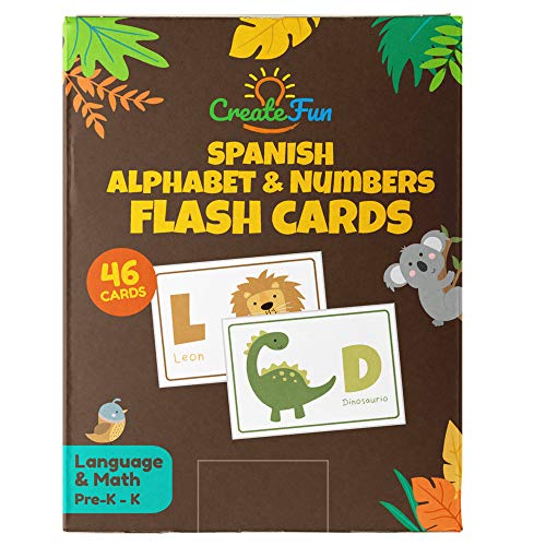 Spanish Animal 123 and ABC Flash Cards for Babies, Toddlers, Pre-K & Kindergarten Children | Complete Alphabet in Uppercase & Lowercase with Numbers for Preschool Learning | 46 Extra Thick Flashcards