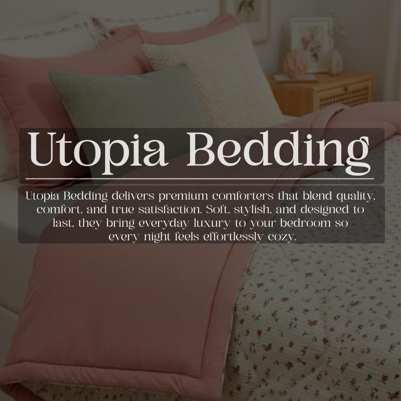 Image of Utopia Bedding Poly Cotton Floral King Size Bedsheet Set with Bedsheet & 2 Pillow Covers, Ultra Soft Cotton(Pink) 275x275 CM
