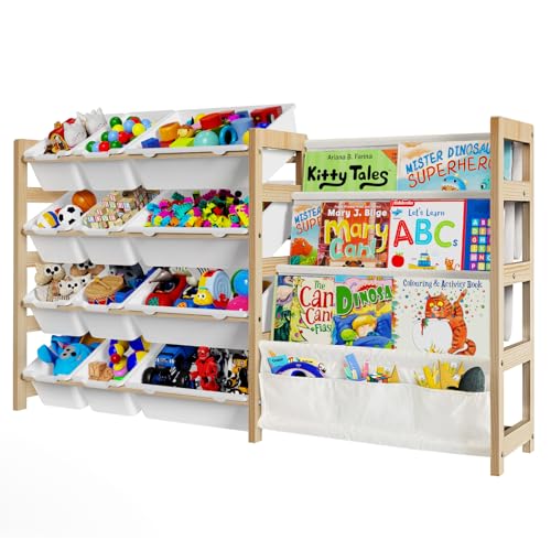 Large Toy Storage Organizer with 12 Toy Bins, Toy Organizers and Storage with 4 Tier Bookshelf for Kids Room, Playroom, Nursery Room (4 Tier)