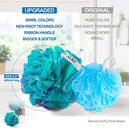 Fuxury 5 pcs Bath Sponges Shower Loofah Swirls Color Set, 4 pcs 60g Mesh Pouf + 1 pcs 20g for Baby or Face Washing - Thumbnail 5
