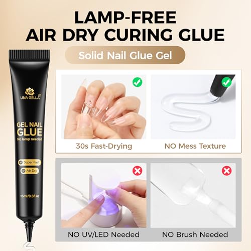 Image of UNA GELLA Nail Glue Strong Gel No U V, 15g*2pcs Nail Glue for Press Ons No Lamp Needed, Quick Dry Semi Solid Nail G LUE, Super Strong Gel glue for Nails Long Lasting Extension DIY Kit
