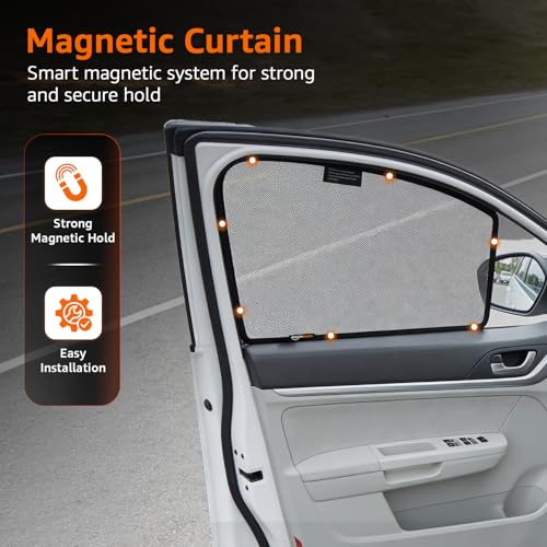 Image of Amazon Basics Side Window Sun Shade for Maruti Suzuki Grand Vitara (2022 Onwards) - Front Half Cut + Rear Zipper | Custom-Fit Magnetic Car Curtains | Black | Pack of 4 Pcs | Cotton Mesh
