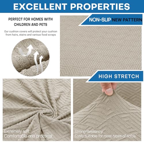 XINEAGE 2025 New 2 Pieces Chair Covers with Arms Super Stretch Chair Slipcover for Living Room Pet Dog Universal Slip Cover Anti Slip Armchair Furniture Protector (Khaki), 31"-46"(1 Cushion)