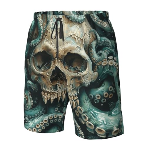 Men's Quick Dry Swim Shorts Skull Tentacles Octopus Sea Fantasy Art Style Beach Trunks with Pockets4