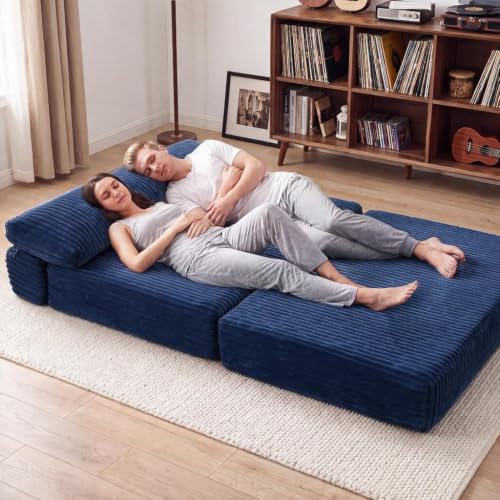 Image of Folding Sofa Bed Convertible 4 in 1 Sleeper Chair Blue Full XL