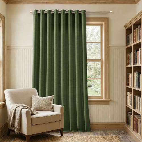 Image of Linen Curtains Extra Wide 100 Inch Olive Green 96 Inch Length