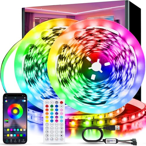 TK99SW Tiras LED 30 Metros, Tiras de Luces LED RGB con Aplicación Bluetooth y Control Remoto, Modo de Música, LED para Habitación, Decoración de Fiestas y Navidad(15m*2)