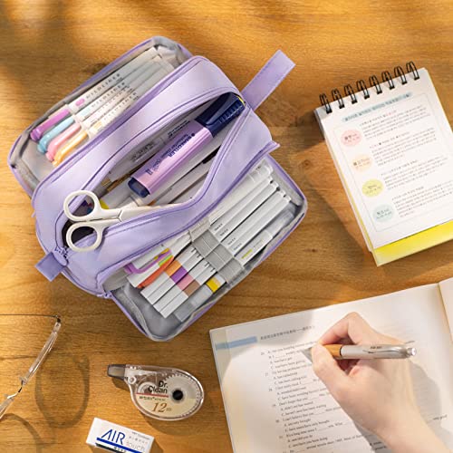 Cicimelon Large Capacity Pen Pencil Case With 4 Compartments, Multi-Slot Pencil Pouch Bag Aesthetic School Supplies Organizer For Teen Girls, Women, Adults (Purple) #TOP4