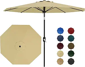 9Ft Patio Umbrella - 8 Sturdy Ribs Outdoor Table Umbrella with Crank Lift & Push Button Tilt - Market Umbrella for Pool, Deck, Yard, Garden - Beige
