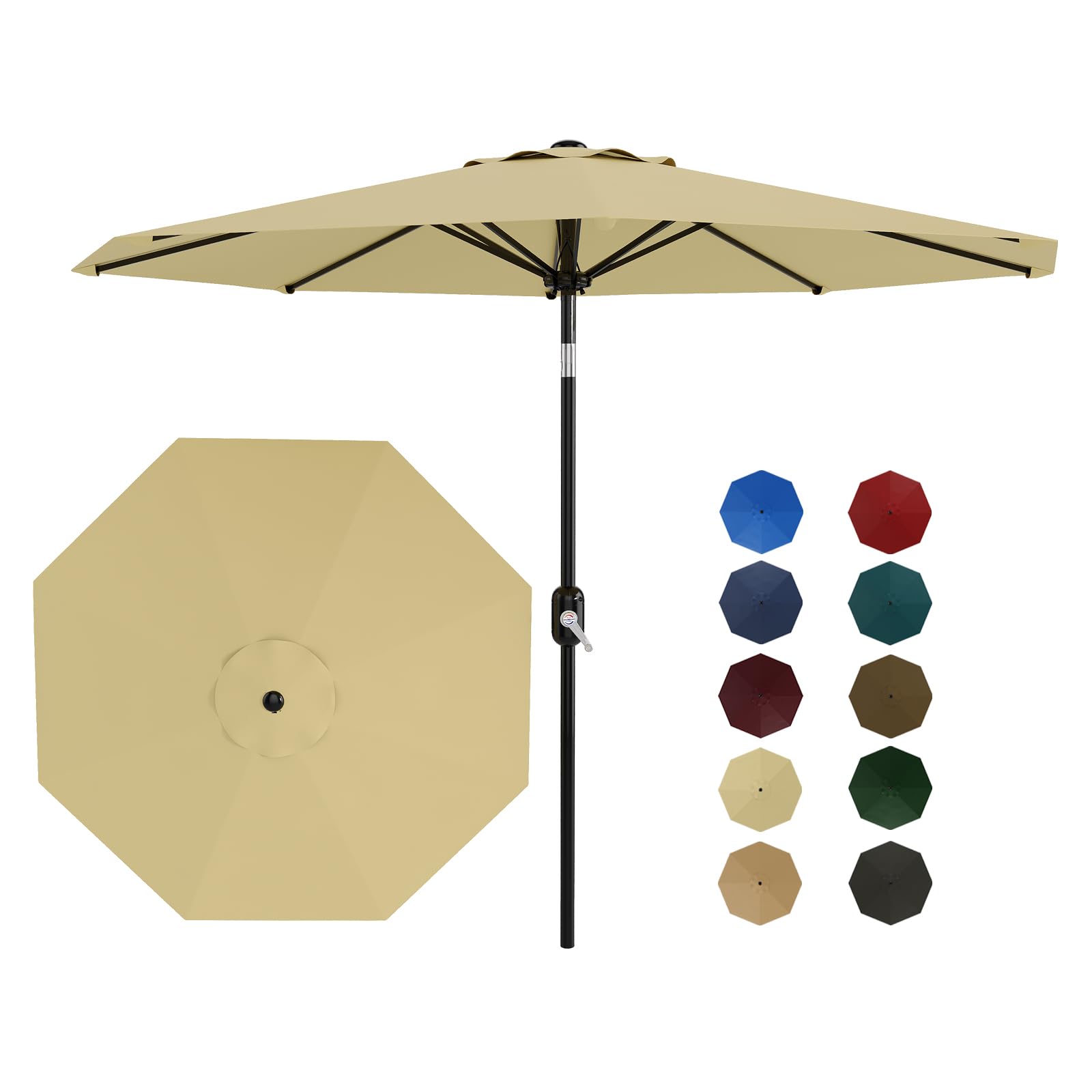 9ft Patio Umbrella With Crank & Tilt – 8-Rib Water-Resistant Outdoor Table Umbrella for Pool, Deck, Garden & Yard – （Color） image 4