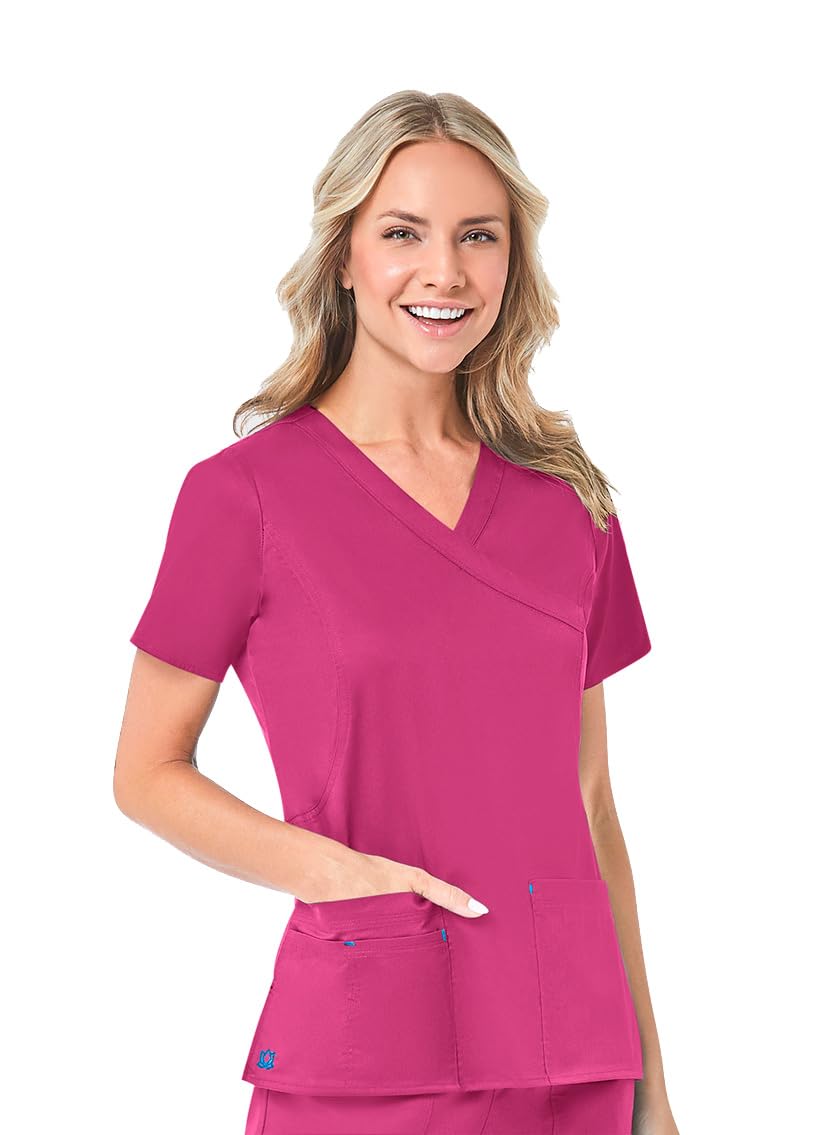 Maevn Women's Blossom Mock Wrap Top(Passion Pink, XX-Large)