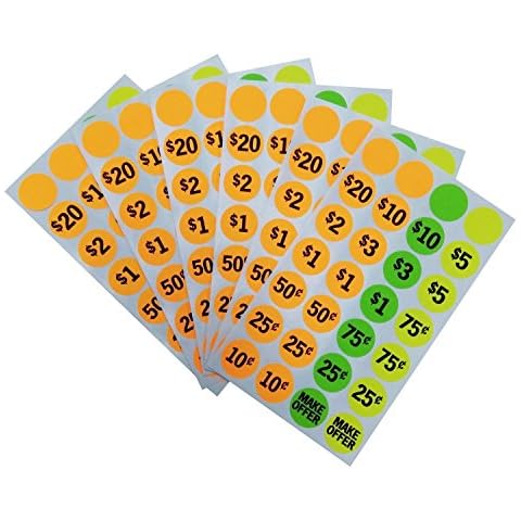 Brothersbox Garage Sale Stickers 1400pcs, Pre-Priced Yard Stickers with Prices Round Label Flea Market Retail Pricing Stickers Rummage Garage Supplies Neon Colors Dia 3/4" (0.75 inch) Cover