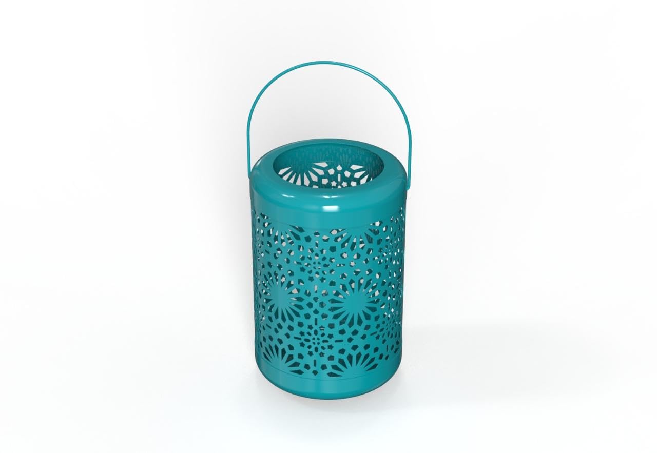 Decorative Metal Lantern, Sea Blue, 30 cm Height, Floral Cutout Design, Portable Handle (Sea Blue)-image-32