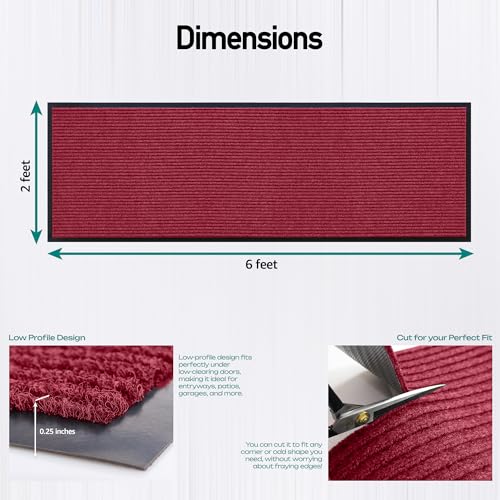 Image of MaxMat Extra Large Commercial Door Mat, Rubber Border Heavy Duty Door Mat, Waterproof, Low-Profile, Easy to Clean, Rubber Entry Mat. (Red, 2 x 6 Feet)