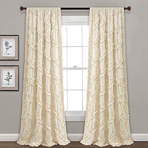 Lush Decor, Ivory Ruffle Diamond Curtains Textured Window Panel Set
