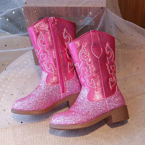 IWIHMIV Girls Cowboy Boots Comfortable Long Booties Low Block Heels Toddler Girl Riding Boots With Side Zipper4