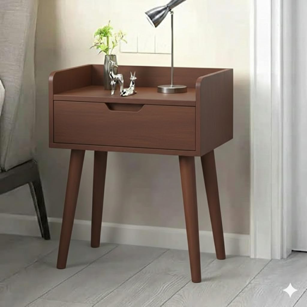 ARTROCK Mid Century Modern Nightstand Walnut Brown Wood Single Drawer 40cm W x 30cm D x 60cm H Bedside Table Compact Storage Side Table for Bedroom Living Room Scandinavian Style Furniture Home Set-picture-10
