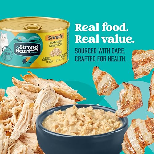 Image of A Strong Heart Wet Cat Food, Chicken Shreds in Gravy, Made with Whole Muscle Chicken, Made in the USA, 3oz Can (Pack of 24)