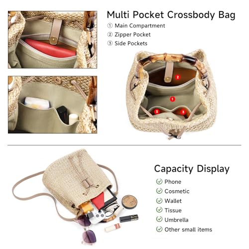 Image of RNIEGA Straw Crossbody Bag Summer Woven Bucket Bags for Women Beach Shoulder Purse Drawstring Handbag Vacation