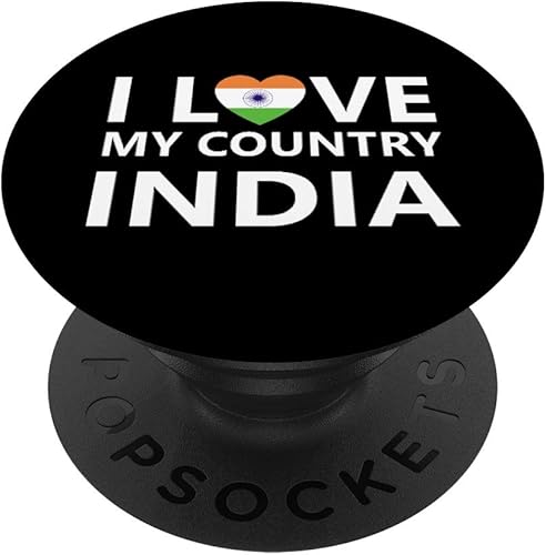 Me encanta mi país India, orgullo indio regalo PopSockets agarre y soporte para teléfonos y tabletas, Negro