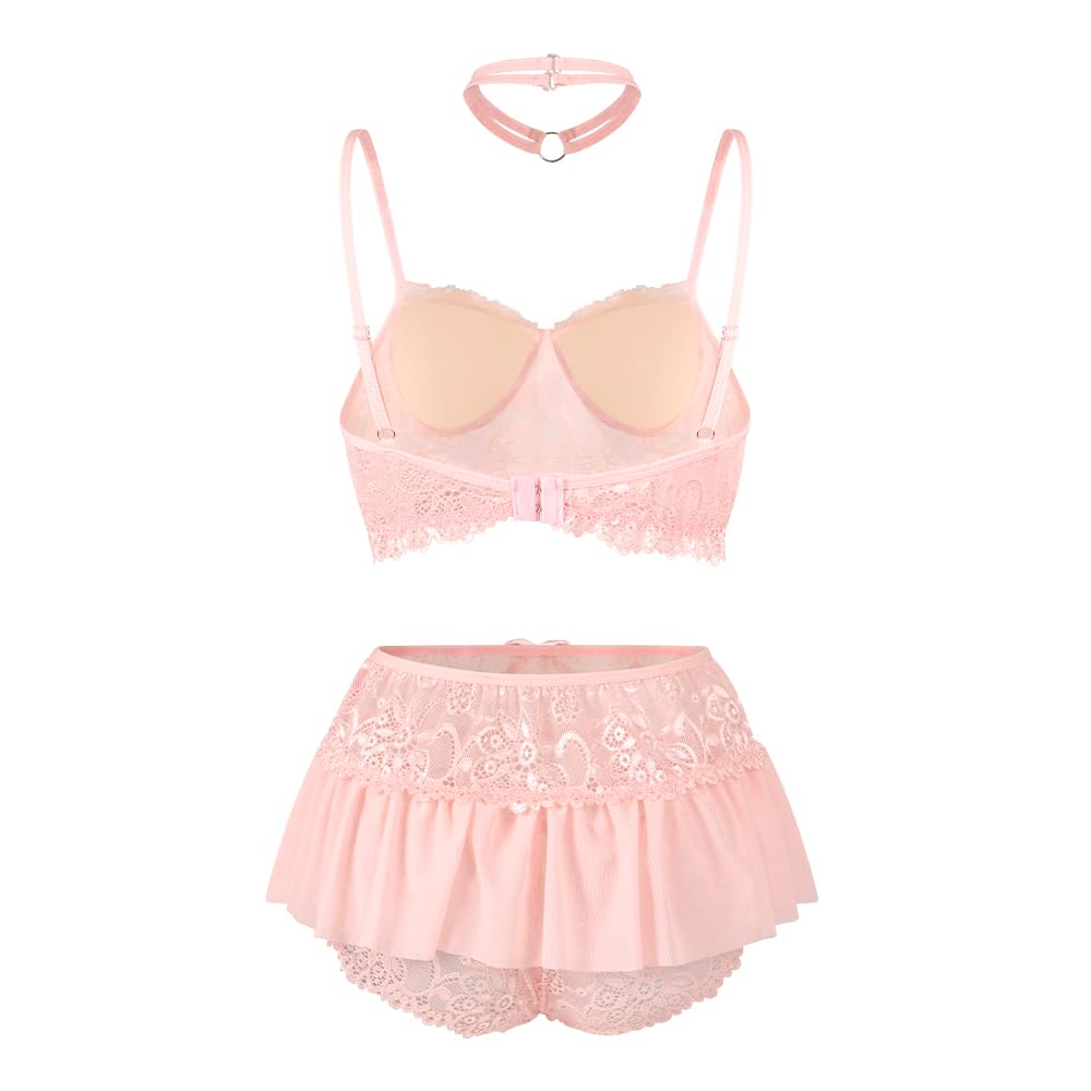 Kobiety Seksowne komplety bielizny Kwiatowy koronkowy biustonosz Majtki Mini sukienka 4 sztuki Przezroczysta siateczka Komplety bielizny Naughty Teddy Babydoll Bielizna nocna Przepuszczalna gorąca