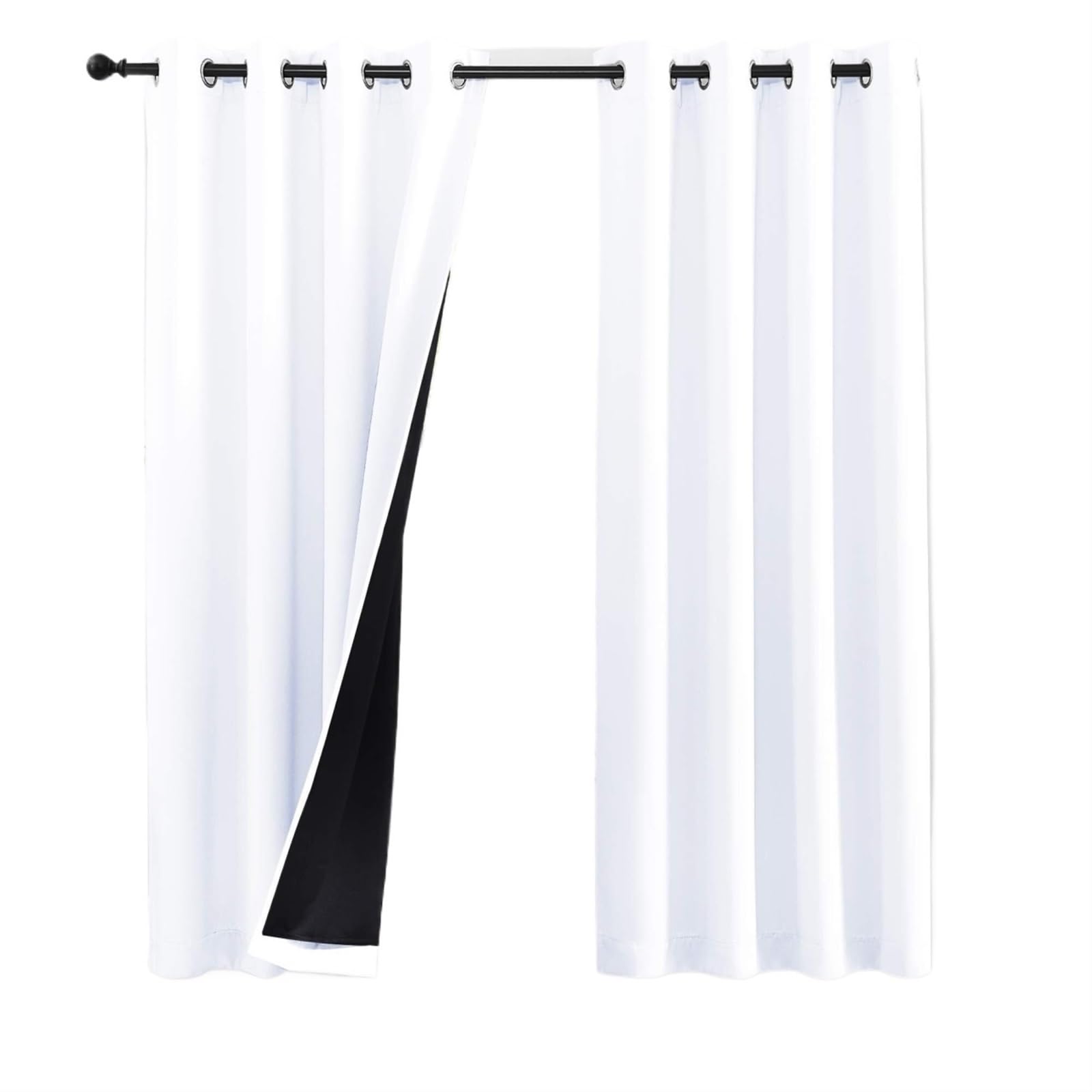 LXLAEOANG Blackout Curtains Blackout Curtain for Bedroom Livingroom Heat Full Light Blocking Drapes with Black Liner(White-2Panels,132x213cm(52x84inch))