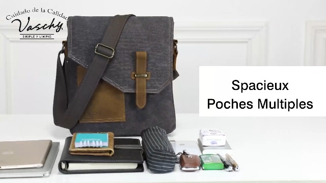 VASCHY Petit Sac à Bandoulière Vintage En Toile Résistante à L'eau Pour Femme - Convient Pour Bouteille D'eau, Noir, One_Size