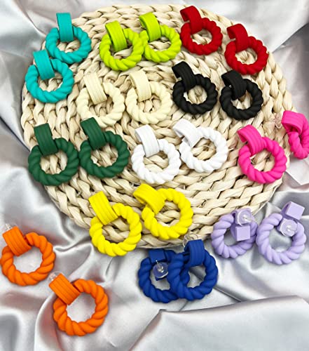 Bomail 12 Pairs Acrylic Geometric Earrings For Women Colorful Rectangle Square Round Dangle Drop Earrings Lightweight Twisted Geometric Statement Earrings Set #TOP5