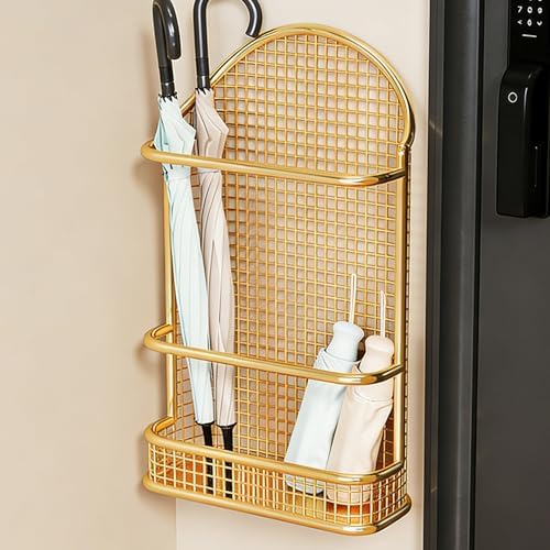 Wall-Mounted Metal Umbrella Holder with Drip Tray, Space-Saving Floating Umbrella Stand for Entryway, Stylish Organizer Bucket for Home & Office