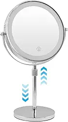 Espelho de Aumento com Iluminação Mor, Rotação 360°, Espelho de Ampliação 1x/10x, Espelho de Maquiagem, Altura Regulável para Cima e para Baixo, Três Cores de Luz